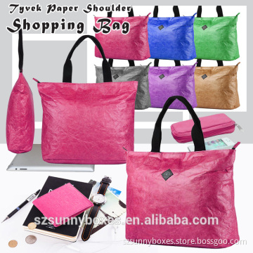 Super Light Weight Waterproof Tyvek Paper Shoulder Shopping Bag With Zipper Closure